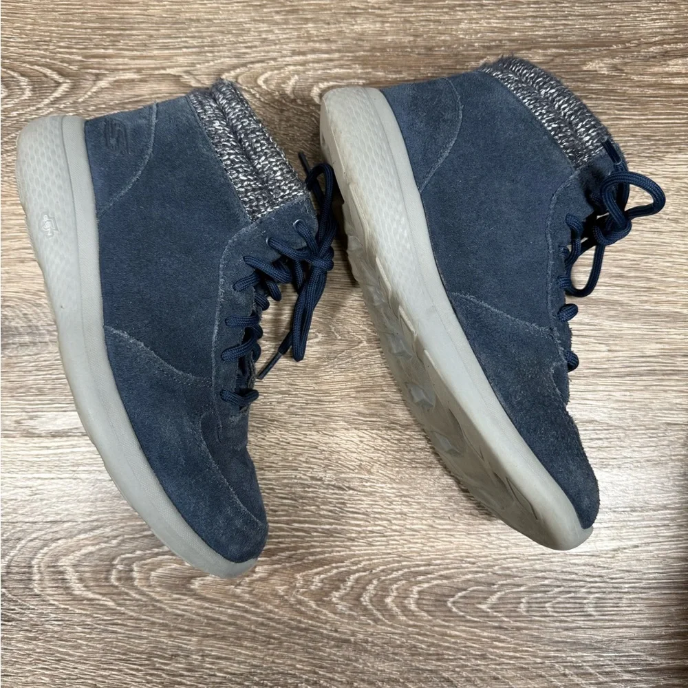 Skechers On The Go Shoes Womens 7.5 Navy Blue Suede Leather Boots Hi-Top Sneaker